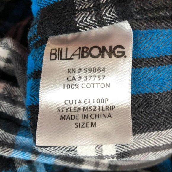 Billabong Mens Shirt Medium Long Sleeve Plaid Flannel Button Up Black Classic - Picture 3 of 13